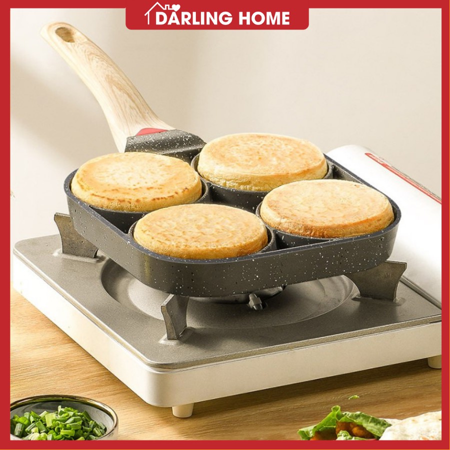 Chảo Chiên Trứng 4 Ngăn, Chống Dính Vân Đá Dùng Được Cho Bếp Từ Darling Home