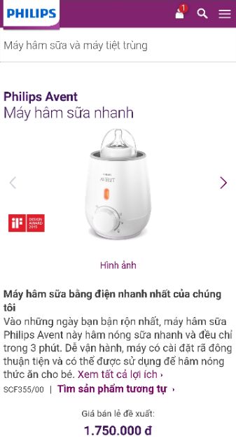 Máy hâm sữa nhanh avent