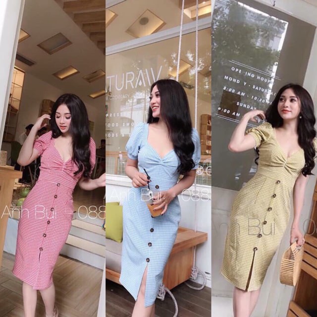 FREE SHIP 99K [ RẺ VÔ ĐỊCH ] [ ĐẦM HOT LẠI VỀ ] ĐẦM CARO XÒE RÚT NGỰC [ ĐẦM CARO [ ĐẦM BODY CARO ]