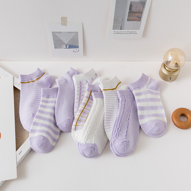 Vớ WAFNHA D434 cotton trong suốt kẻ sọc tím cho nữ