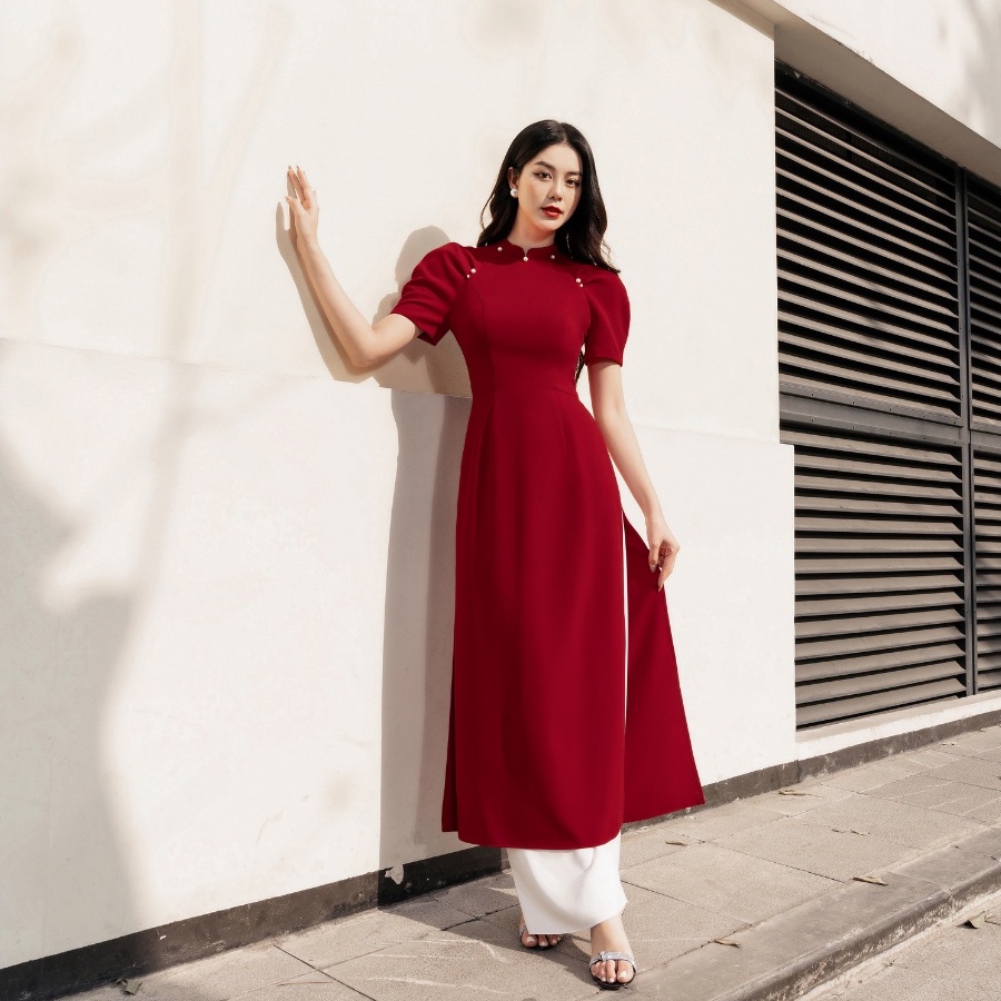 Áo dài , Áo dài cách tân mẫu trơn mặc các dịp lễ hội - Mã A17