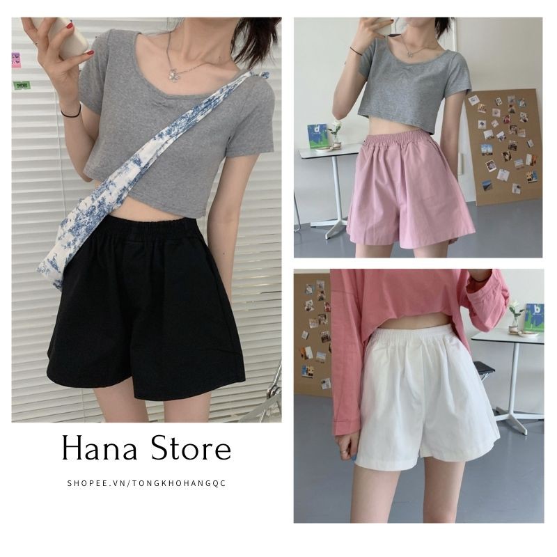 Quần Short Nữ Cotton Trơn ❤️ Hana Store - Freeship ❤️ Quần đùi nữ chất thun, cạp chun co giãn, 3 màu trơn basic ❤️