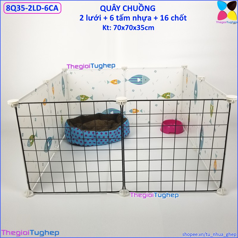Tấm lưới lắp ghép tự thiết kế chuồng quây  cho chó, mèo bằng tấm ghép gồm 2 lưới & 6 tấm nhựa + 16 chốt