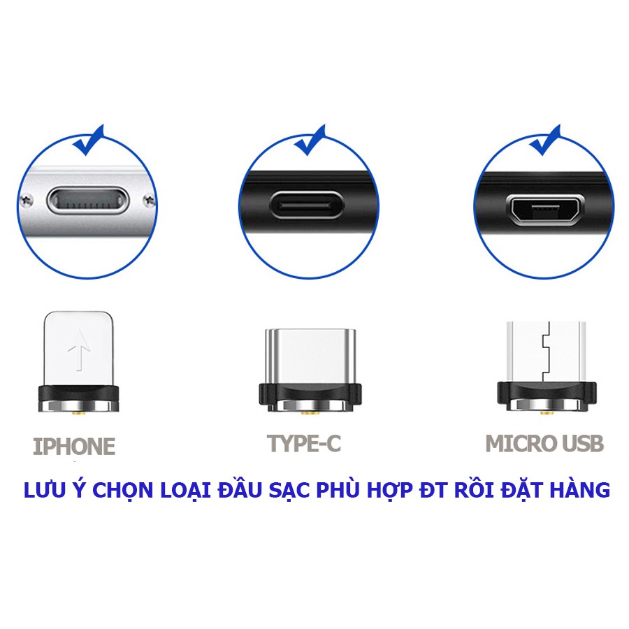 Dây Cáp Sạc Phát Sáng Đầu Nam Châm MicroUSB - TypeC - Lightning Có Bán Riêng Đầu Nam Châm)