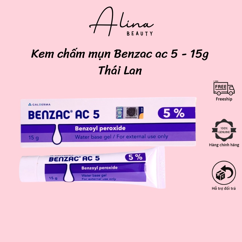 Benzac AC 5% - Kem chấm mụn, giảm mụn Benzac Benzoyl Peroxide 5% Thái Lan 15g