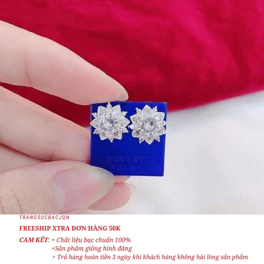 Bông tai nữ bạc ta sáng đẹp mặt hoa sen xinh xắn ms20/ Trang sức bạc JQN