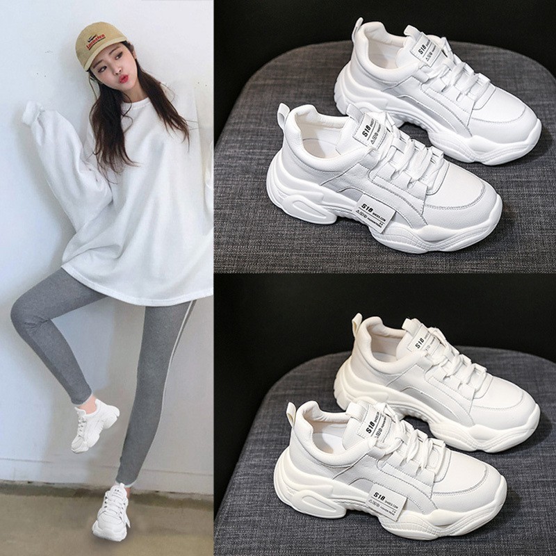 Giày Nữ Đế Cao Giày Sneaker Nữ Hai Màu Trắng Kem Mẫu Mới