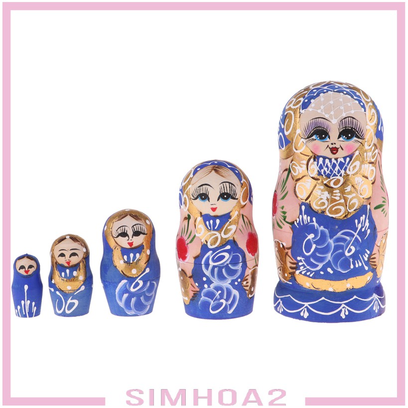 5Pcs Hand Paited Wooden Russian Nesting Dolls Matryoshka Kids Toys