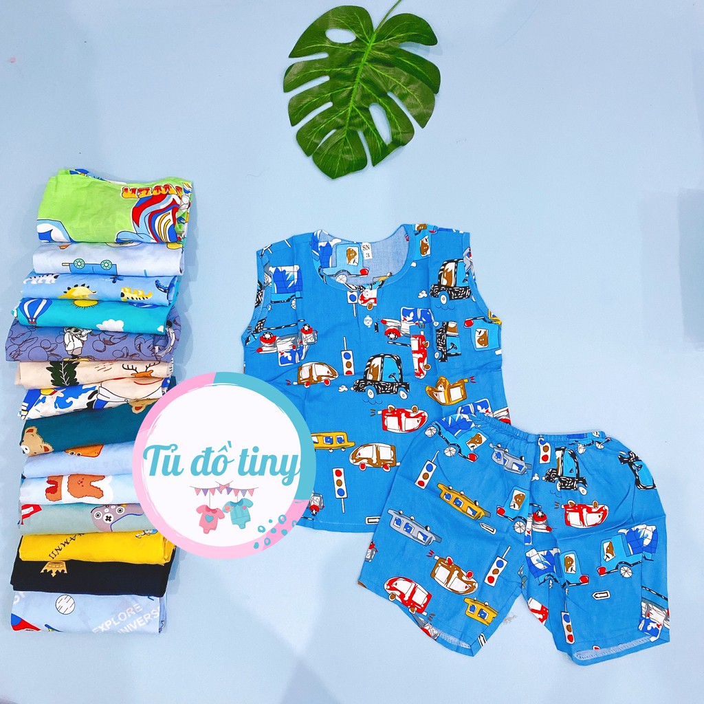 (SIZE 3 ) Bộ tole lanh (tôn) lanh lụa  mặc nhà bé trai ngắn sát nách, dễ thương size 7-10 kg, bộ bé trai mặc hè, mát mẻ.