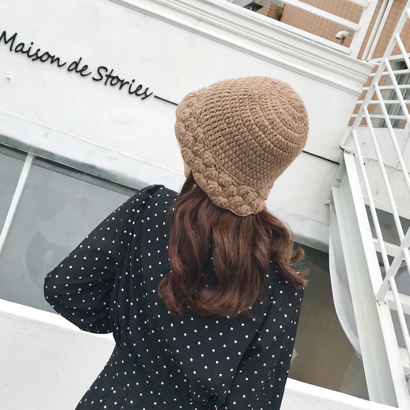 Mũ Len Dệt Kim Dày Dặn Màu Sắc Đơn Giản Phong Cách Hàn Quốc Cho Nữ
