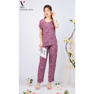 Bộ đồ mặc nhà trung niên lanh nhung Vicci áo cộc,quần dài BGDM.082