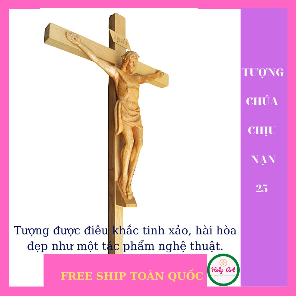 Tượng Chúa chịu nạn 25cm  THÁNH GIÁ 26 x 45cm , TƯỢNG ĐIÊU KHẮC CHẤT LIỆU GỖ.