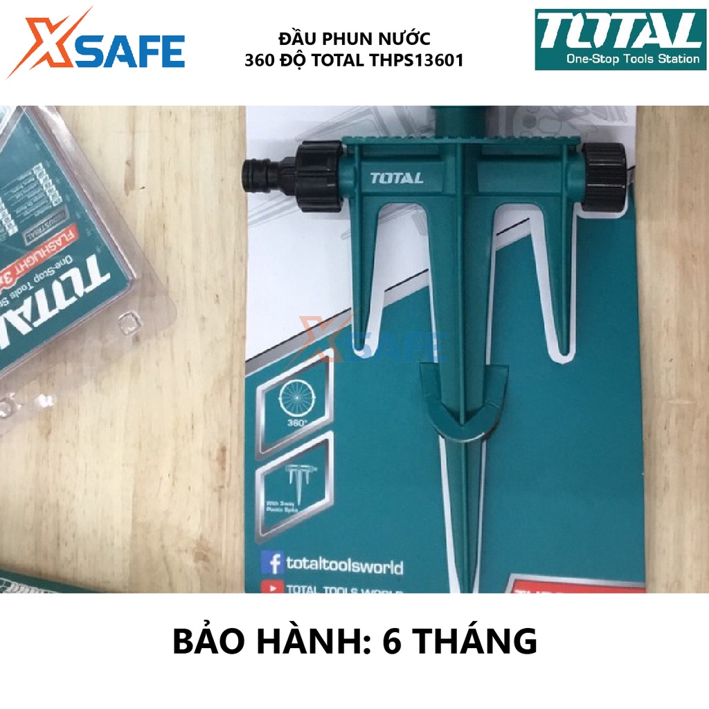 Đầu phun tưới 360 độ TOTAL THPS13601 Máy tưới nước bằng nhựa Kích thước 38*17,4*6,4cm, bộ khớp nối 3/4&quot;, 3 ty gài nhựa