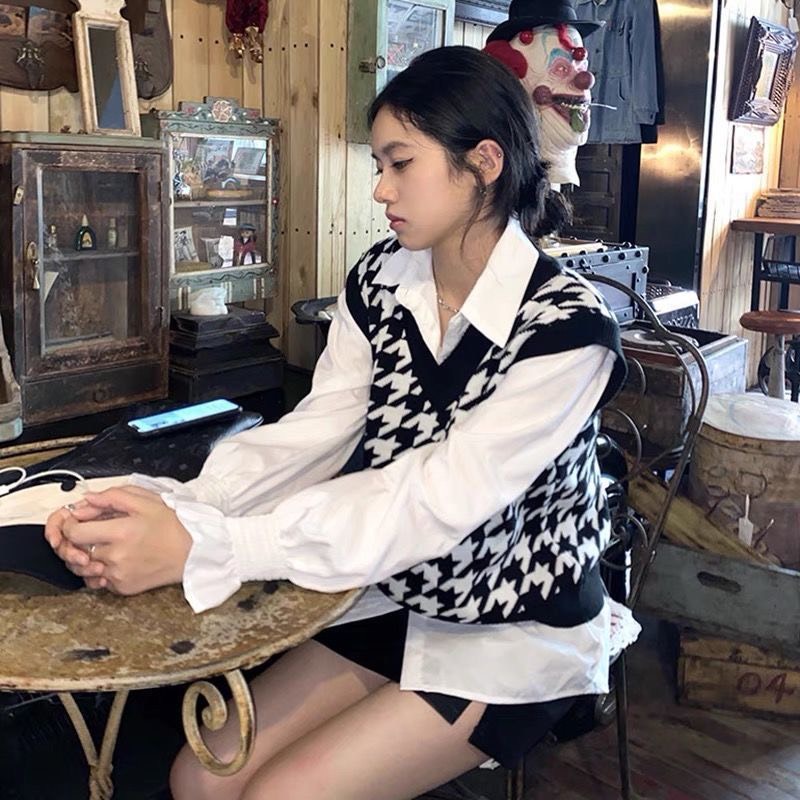 Áo len gile nữ Hàn Quốc kẻ zikzak phong cách thời trang cá tính thu đông dành cho nữ M45HD | WebRaoVat - webraovat.net.vn