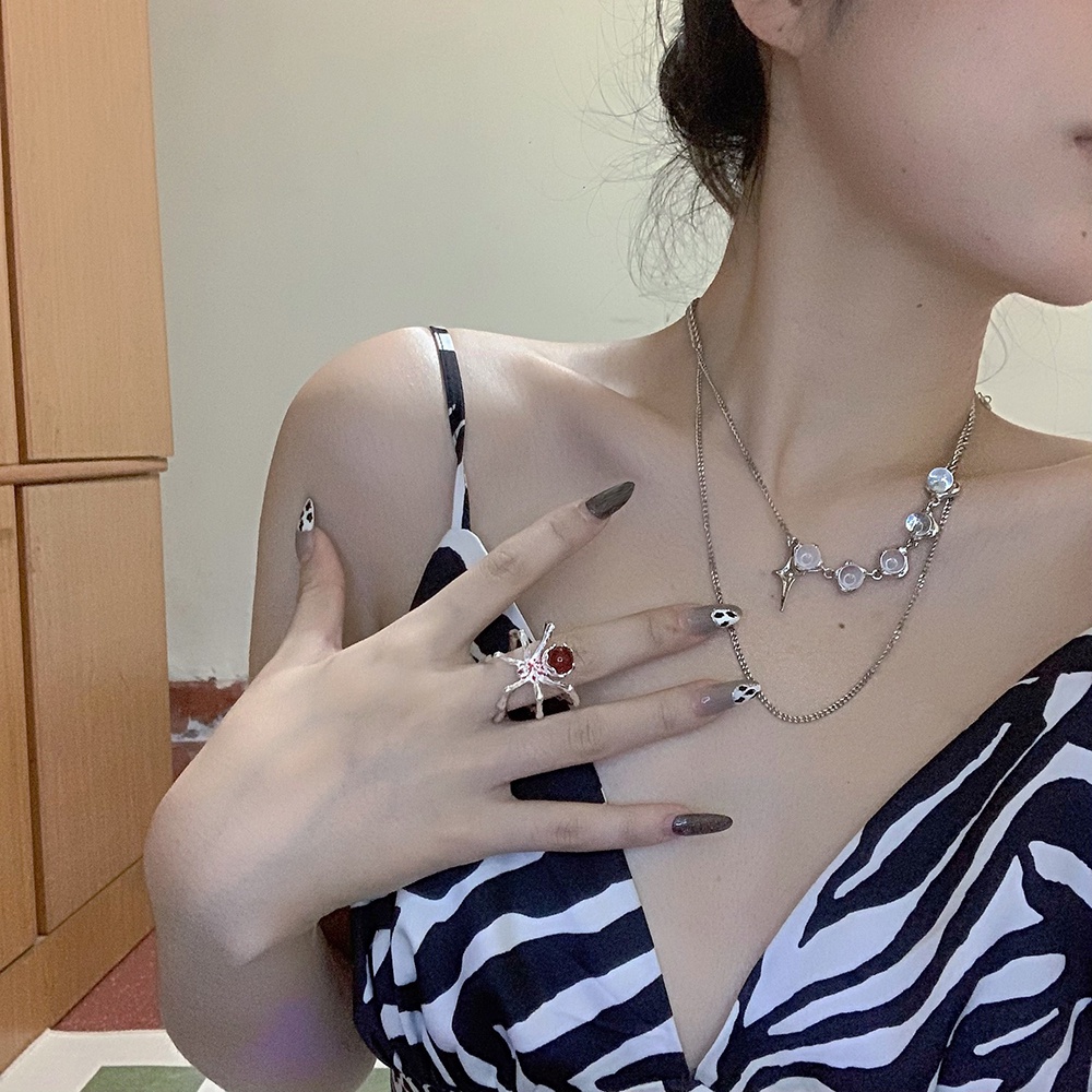 Vòng cổ Hai Lớp Đính Hạt Trong Suốt Hình Ngôi Sao Sang Trọng Cho Nữ