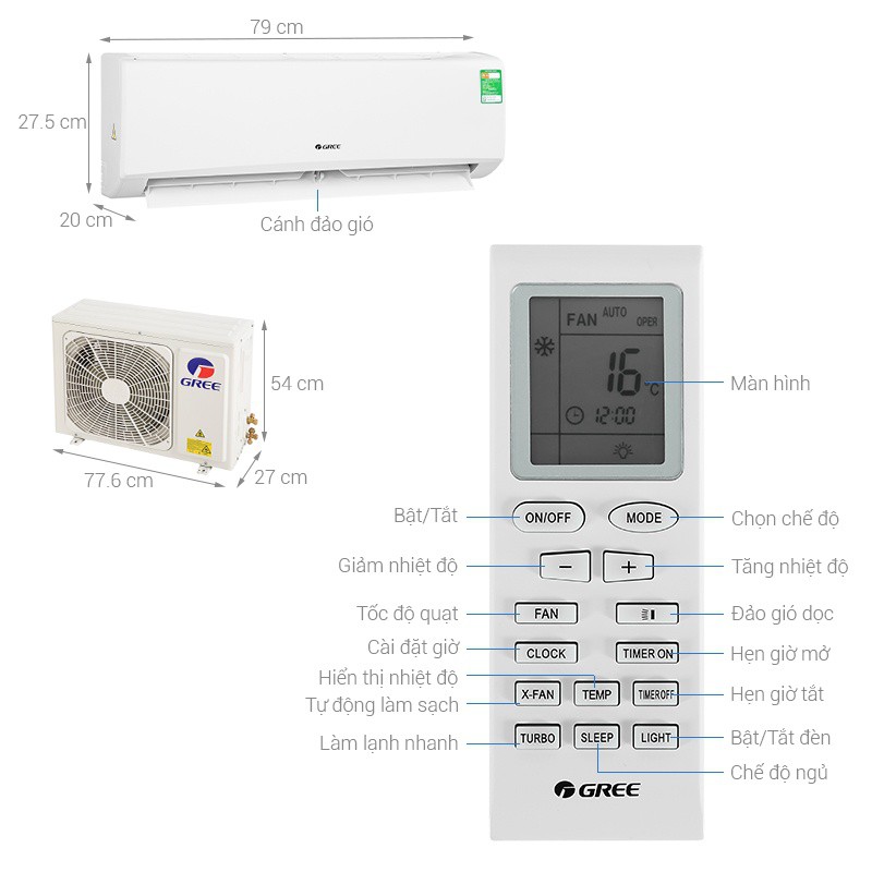 Miễn phí lắp đặt - Máy Lạnh Gree Inverter 1.5 HP GWC12WA-K3D9B7I