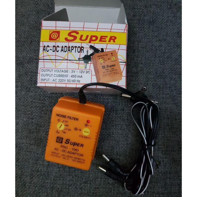 Nguồn Adapter đa năng SUPER 1080 450MA 3-12V, 6 đầu ra đảo cực