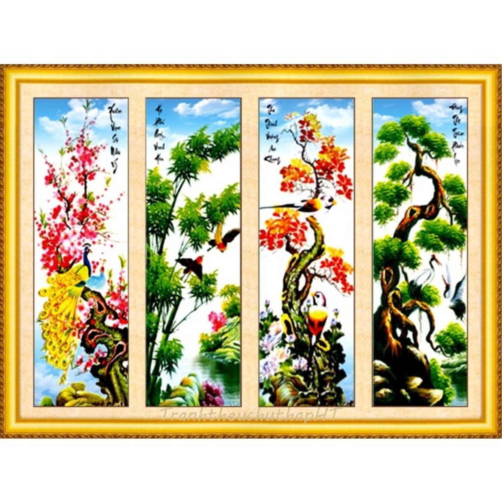 Tranh thêu 3D Tứ Quý Xuân Hạ Thu Đông 121x75cm LV3282