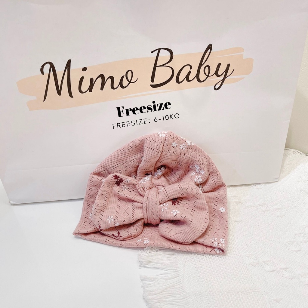 Mũ nón turban nơ hồng đất đáng yêu cho bé gái 6-10kg Mimo Baby MTB80