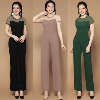 Jumpsuit nữ Dài Phối Lưới Đính Hột Ống Suông Xinh Xắn J948