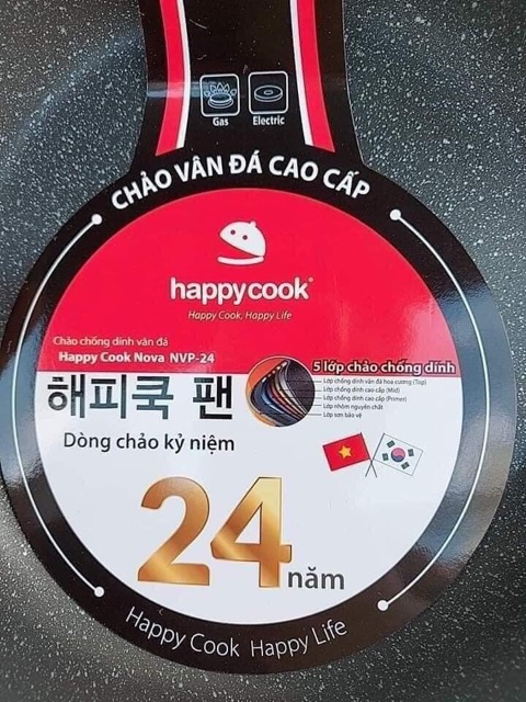 CHẢO ĐÁ CHỐNG DÍNH HAPPY COOK 24cm/26cm/28cm (24 cm/26 cm/28 cm) - Dòng chảo đặc biệt kỷ niệm 24 năm