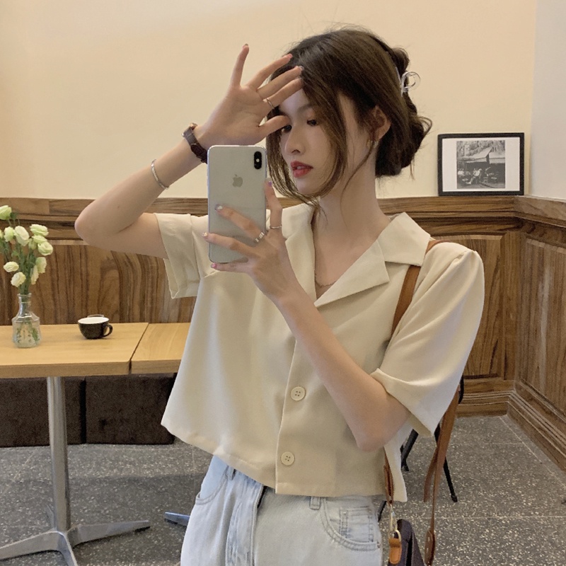 Áo Sơ Mi Cổ Vest Dáng Rộng Phong Cách Retro Hàn Quốc
