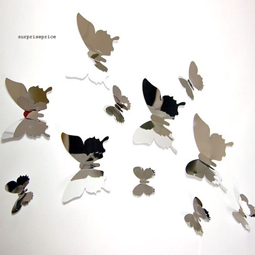 Set 12 Miếng Dán Tường Hình Bướm 3d Xinh Xắn