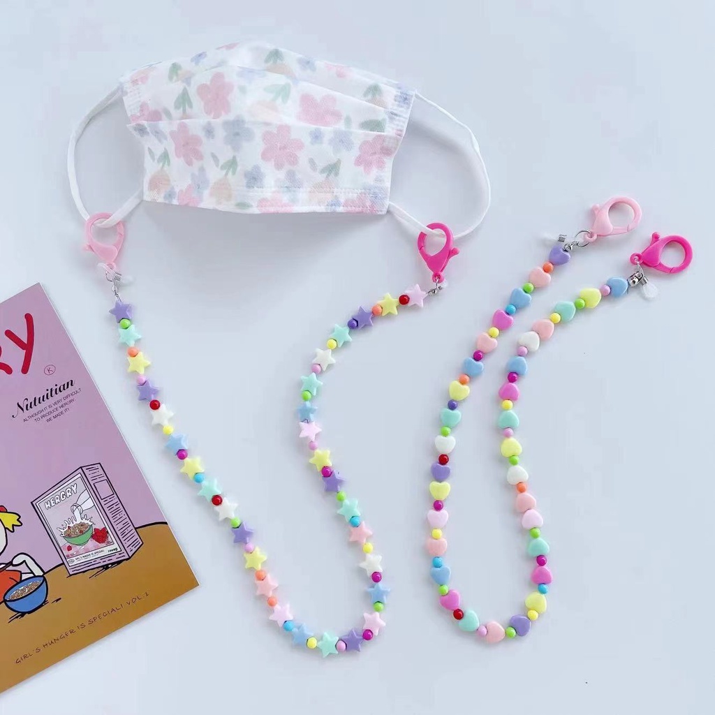 Dây Đeo Mắt Kính Hình Trái Tim Đính Hạt Đơn Giản Màu Kẹo Phong Cách Mới