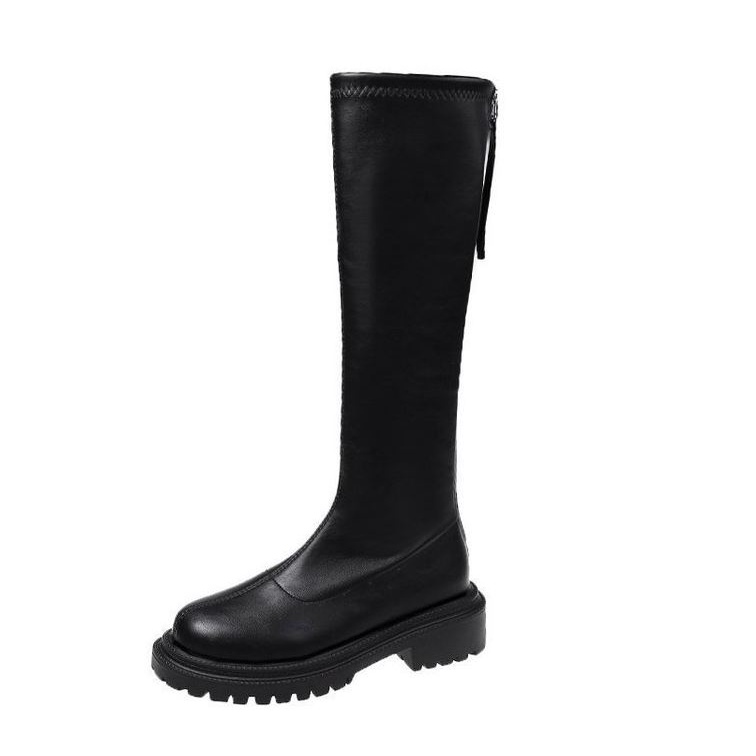 Bốt đùi cao cổ WOMENSTORY lót nỉ giày Boots nữ da PU mềm đế răng cưa 5 cm boot khóa sau thời trang mùa đông MS 110