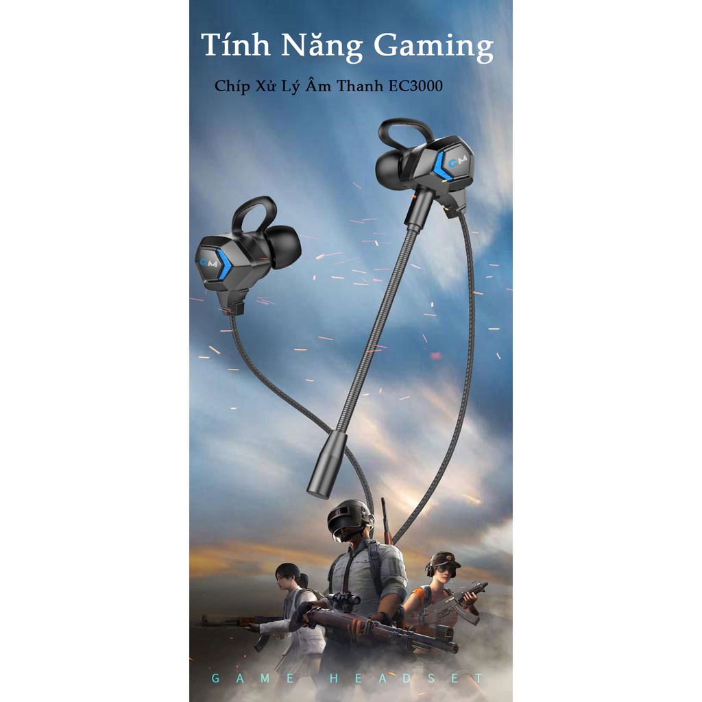 Tai Nghe Gaming GM, Tai Nghe Nhét Tai - Có Míc Gắn Trực Tiếp, Âm Thanh Vòm 8D, Bass Căng Đét