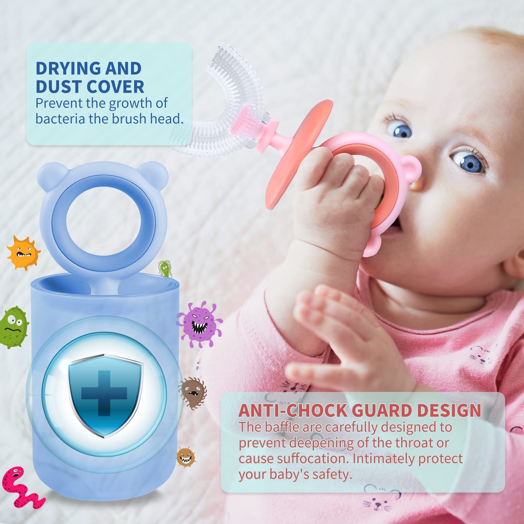 Bàn Chải Đánh Răng Hình Chữ U Đầu Silicone Cấp Thực Phẩm Kèm Giá Đỡ Chữ U Cho Bé° Dụng Cụ Vệ Sinh Răng Miệng Với Thiết Kế Chống Rách