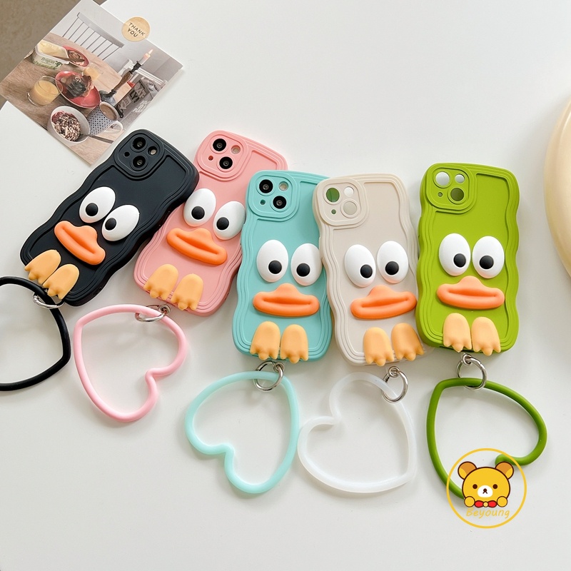 Ốp Điện Thoại Silicon Hình Vịt Mắt To 3D Có Dây Đeo Tay Màu Kẹo Cho OPPO Reno 8 Pro Plus + 6 5G