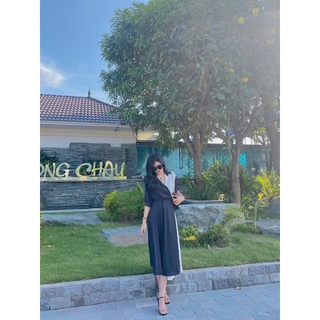 VÁY CỔ V PHỐI MÀU (Ảnh shop chụp)
