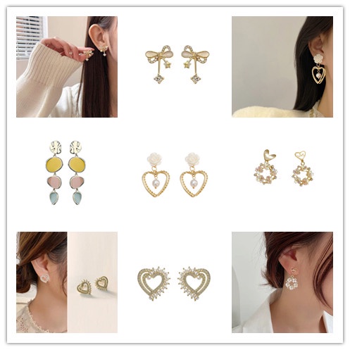 Bông Tai HìNh Hoa HồNg ĐíNh NgọC Trai Giả ThờI Trang