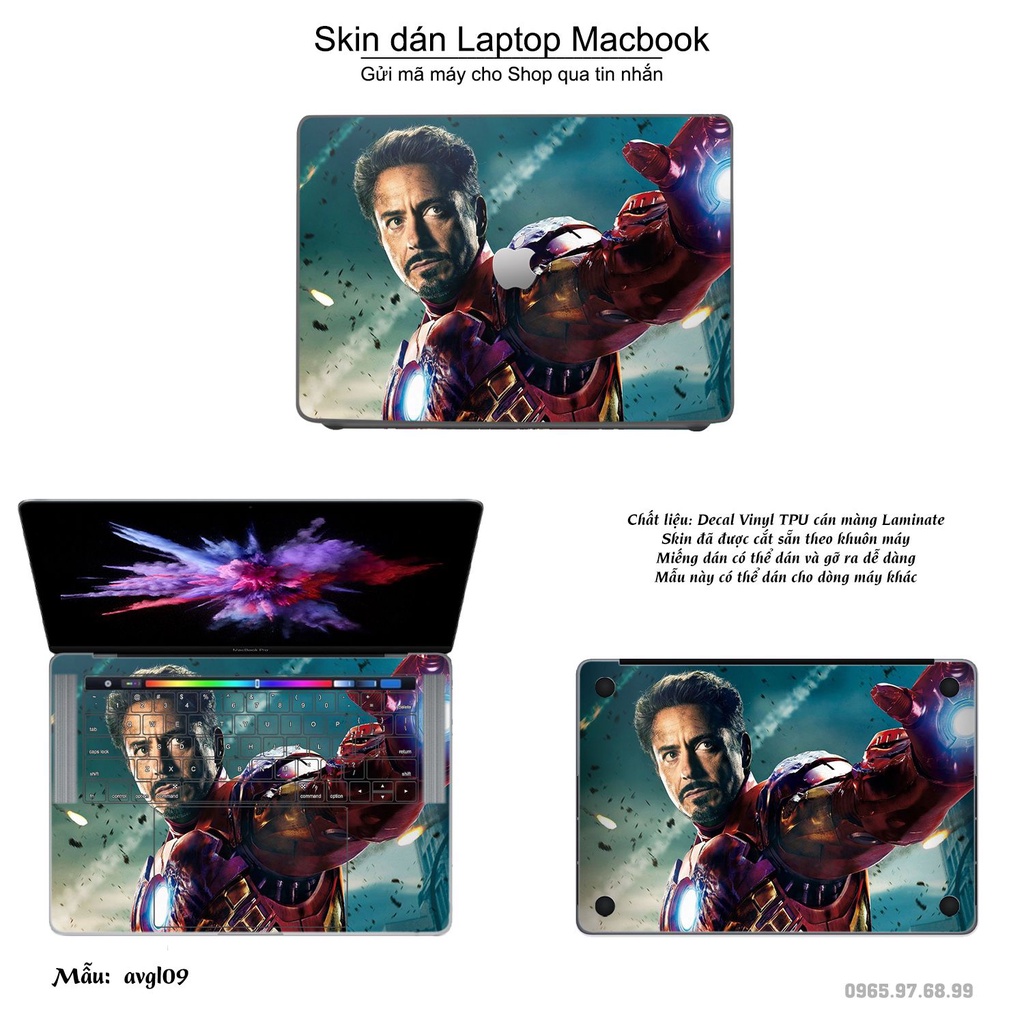 Skin dán Macbook mẫu Avenger (đã cắt sẵn, inbox mã máy cho shop)