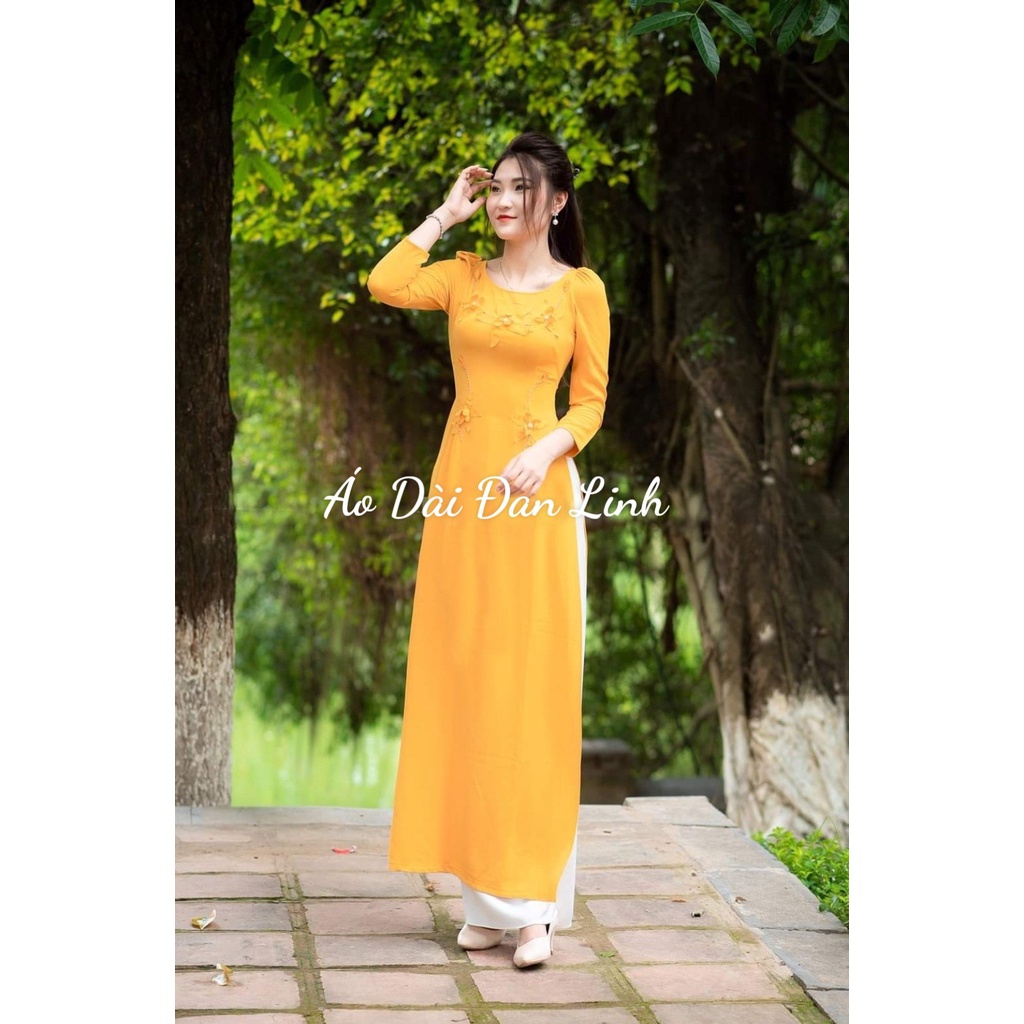 Áo dài màu vàng đính hoa mẫu mới nhất - Áo Dài Đan Linh