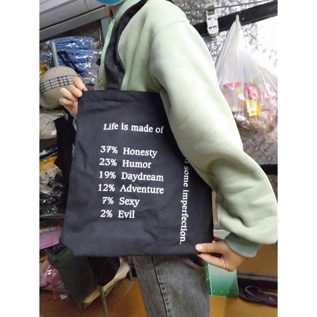 Túi tote vải bố đựng đồ canvas đeo chéo LIFE IS MADE OF