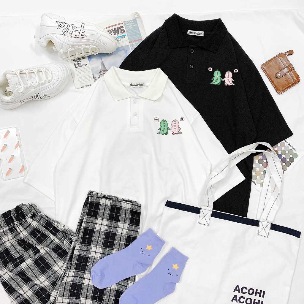 Áo thun polo tay lỡ 🦐 KHỦNG LONG 🦐 phông Unisex nam nữ tee oversize form rộng pull Ulzzang Streetwear Hàn Quốc vải mềm