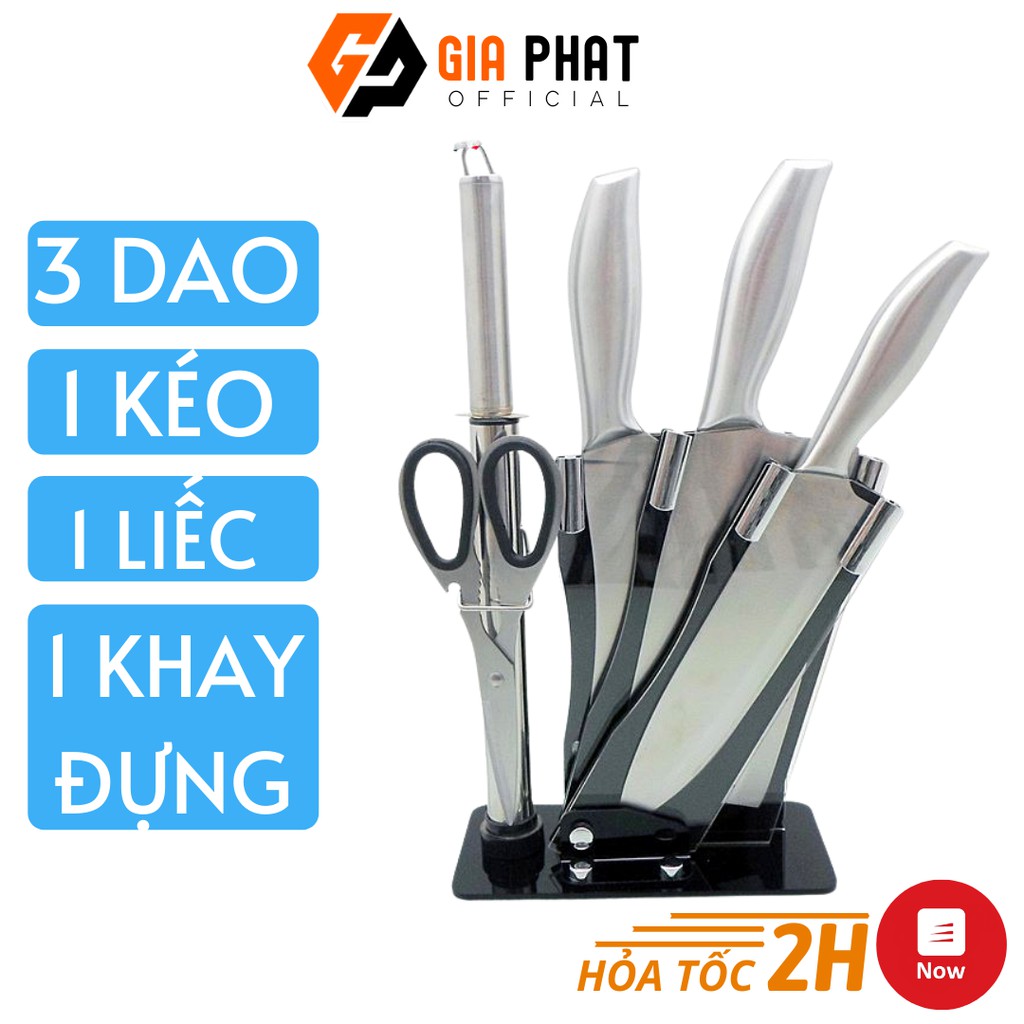 Bộ Dao Nhật Inox 6 Món Nhà Bếp Cao Cấp Kem Khay Đựng, bộ dao kéo nhà bếp