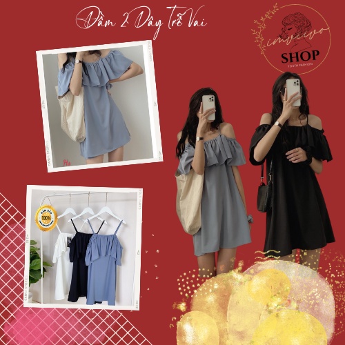 Đầm 2 Dây Trễ Vai Ngực Bèo Váy Nữ Dáng Lỡ Vải Von 3 Màu Q017
