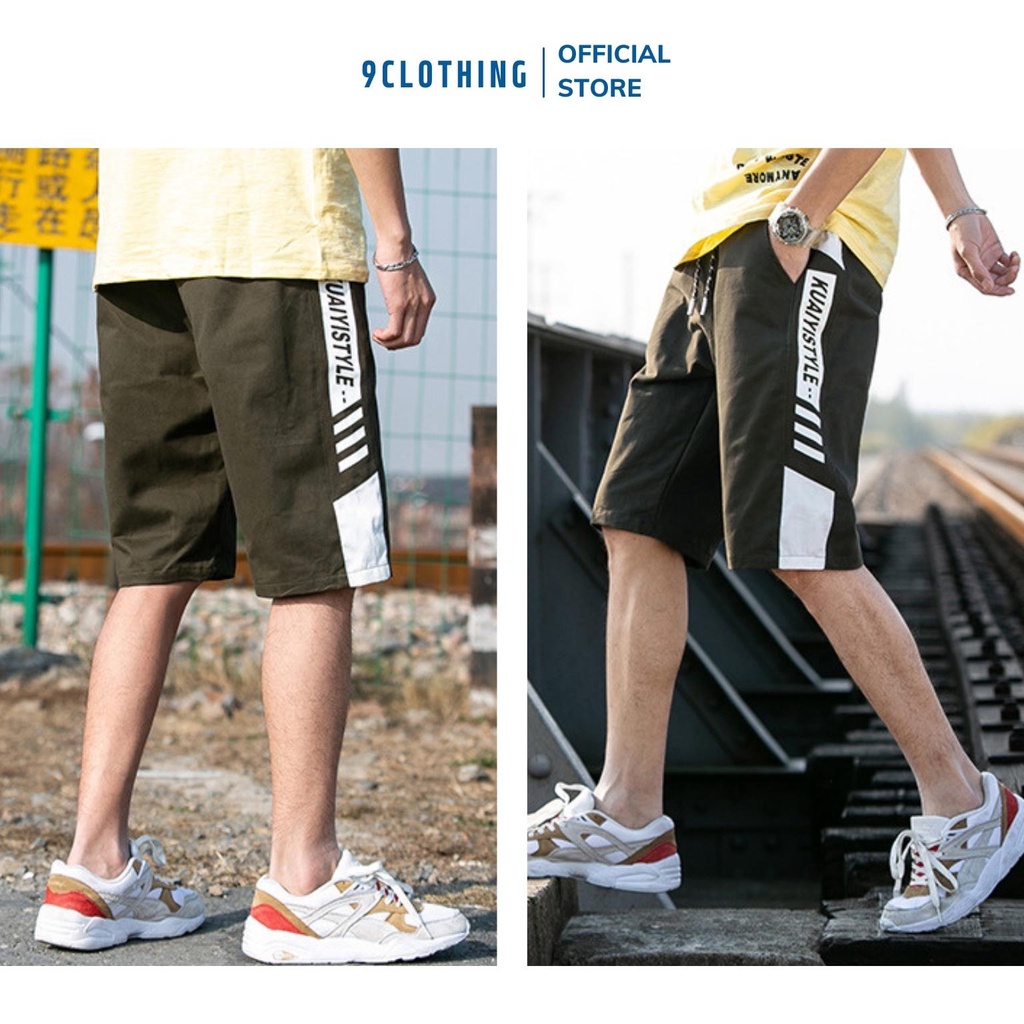 Quần đùi nam kaki dáng thể thao phối viền 4 màu trẻ trung năng động phong cách streetwear Ulzzang Hàn từ 9CLOTHING