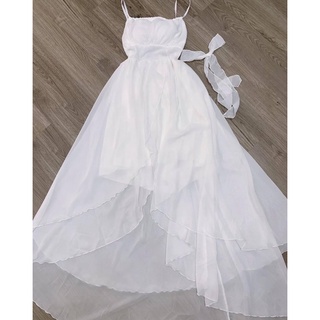 maxi trắng đan dây