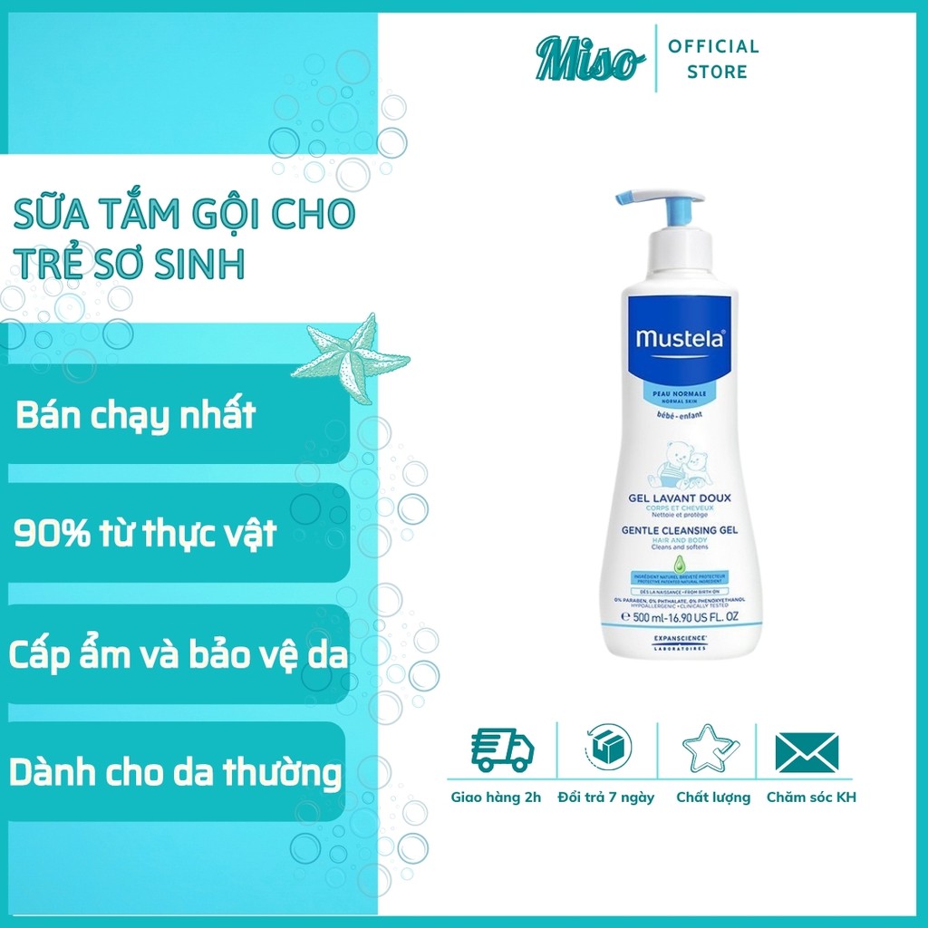 Sữa Tắm Gội Cho Trẻ Sơ Sinh & Em Bé Da Thường Mustela 500ml