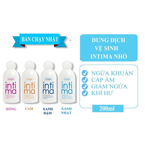 [CHÍNH HÃNG] Dung dịch vệ sinh phụ nữ Intima Ziaja - Bộ 4 màu(dạng sữa)  - Sản phẩm y khoa khuyên dùng an toàn