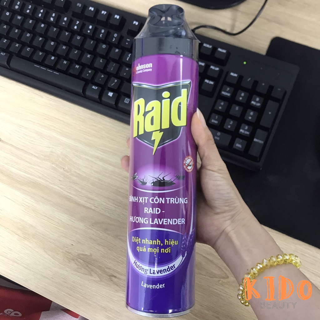 Xịt Côn Trùng Raid Hương Lavender 600ml | Bình xịt muỗi Jumbo hương cam chanh 600ml
