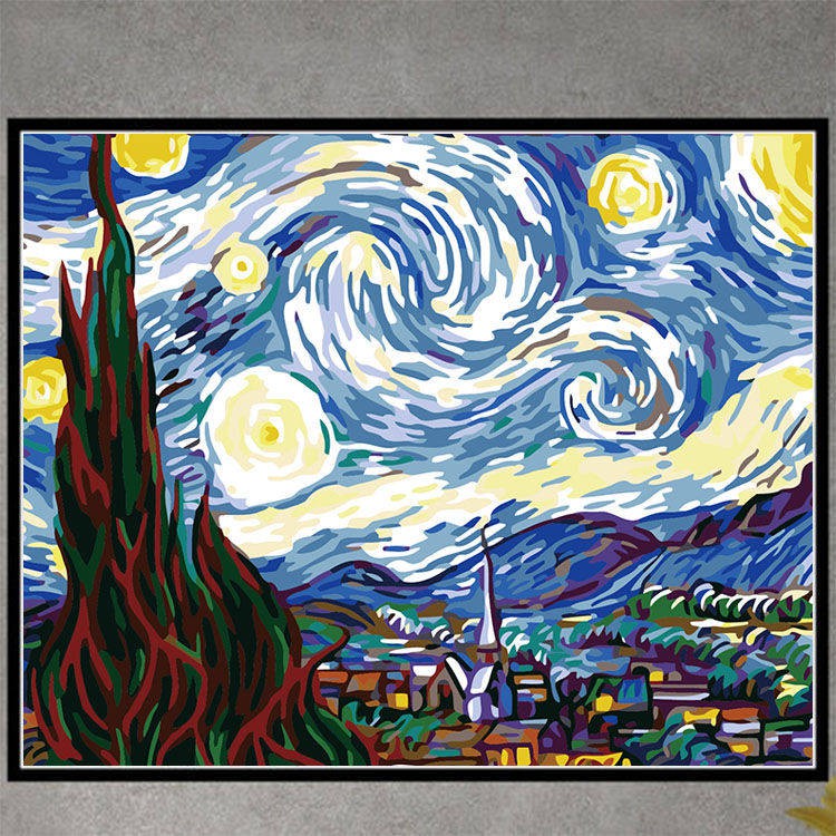 Handmade DIY Filling Kỹ thuật số Tranh sơn dầu Van Gogh Sky Vẽ tay Trang trí cổ điển 40 * 50