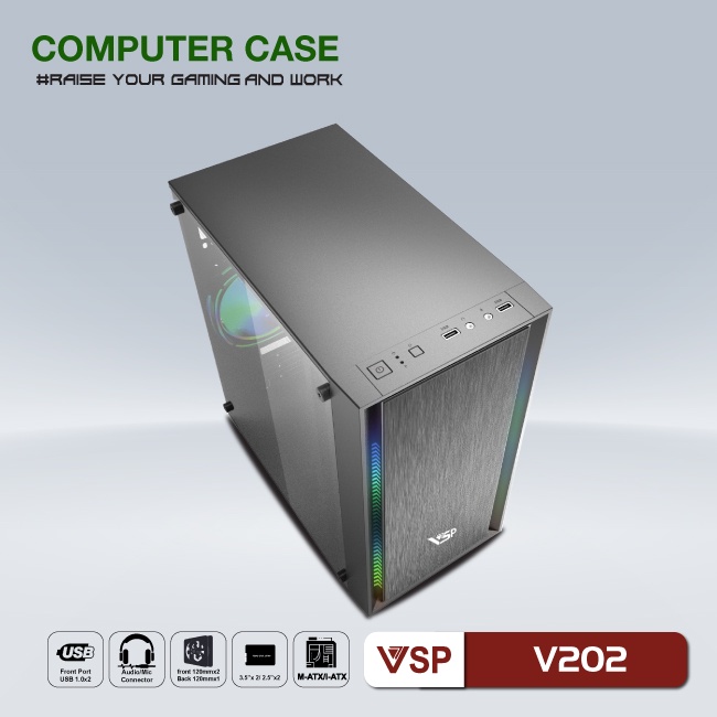 Case VSP V202 (Chuẩn mATX) - Nắp Hông Trong Suốt