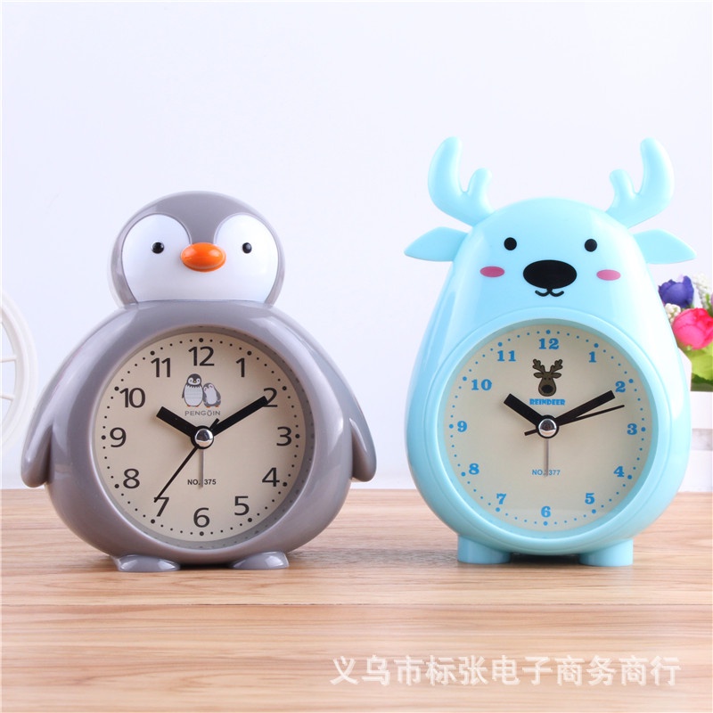 Đồng hồ báo thức trẻ em dễ thương chim cánh cụt, hươu