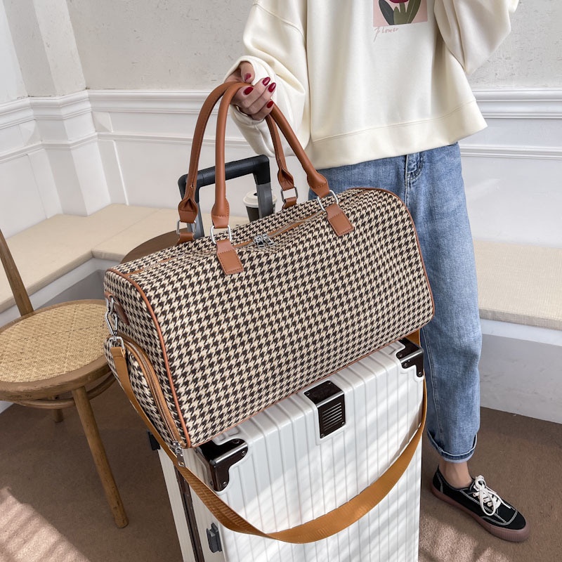 Túi Du Lịch Ngắn Dệt Kim Họa Tiết Houndstooth Phong Cách Hàn Quốc Thời Trang Mới 2022