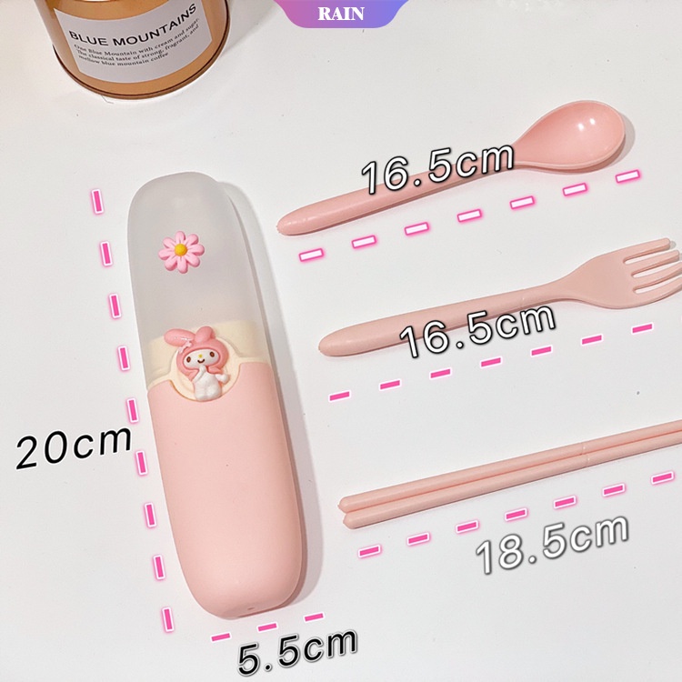 Bộ Dụng Cụ Ăn Uống Di Động Hình Hoạt Hình Sanrio Kuromi My Melody Hello Kitty Pom Pom Purin Di Động Cho Học Sinh [Sợi Niệm]